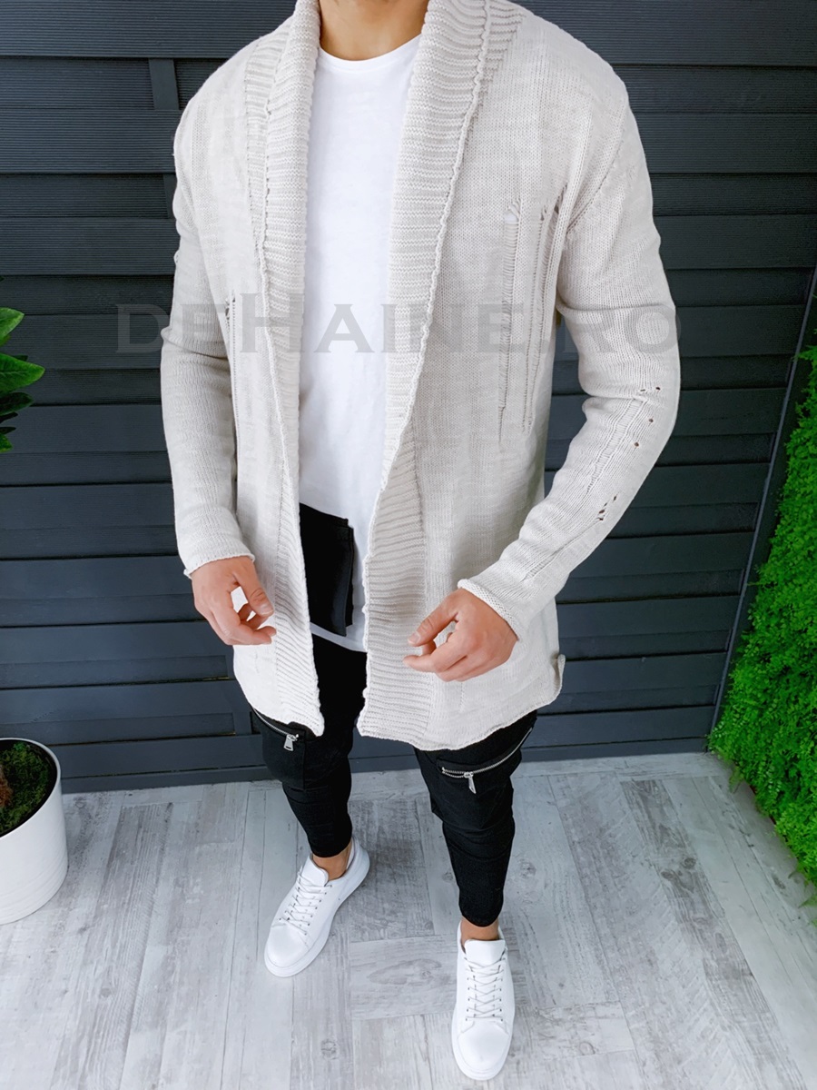 Cardigan barbati bej slim fit zr t3596 4-4